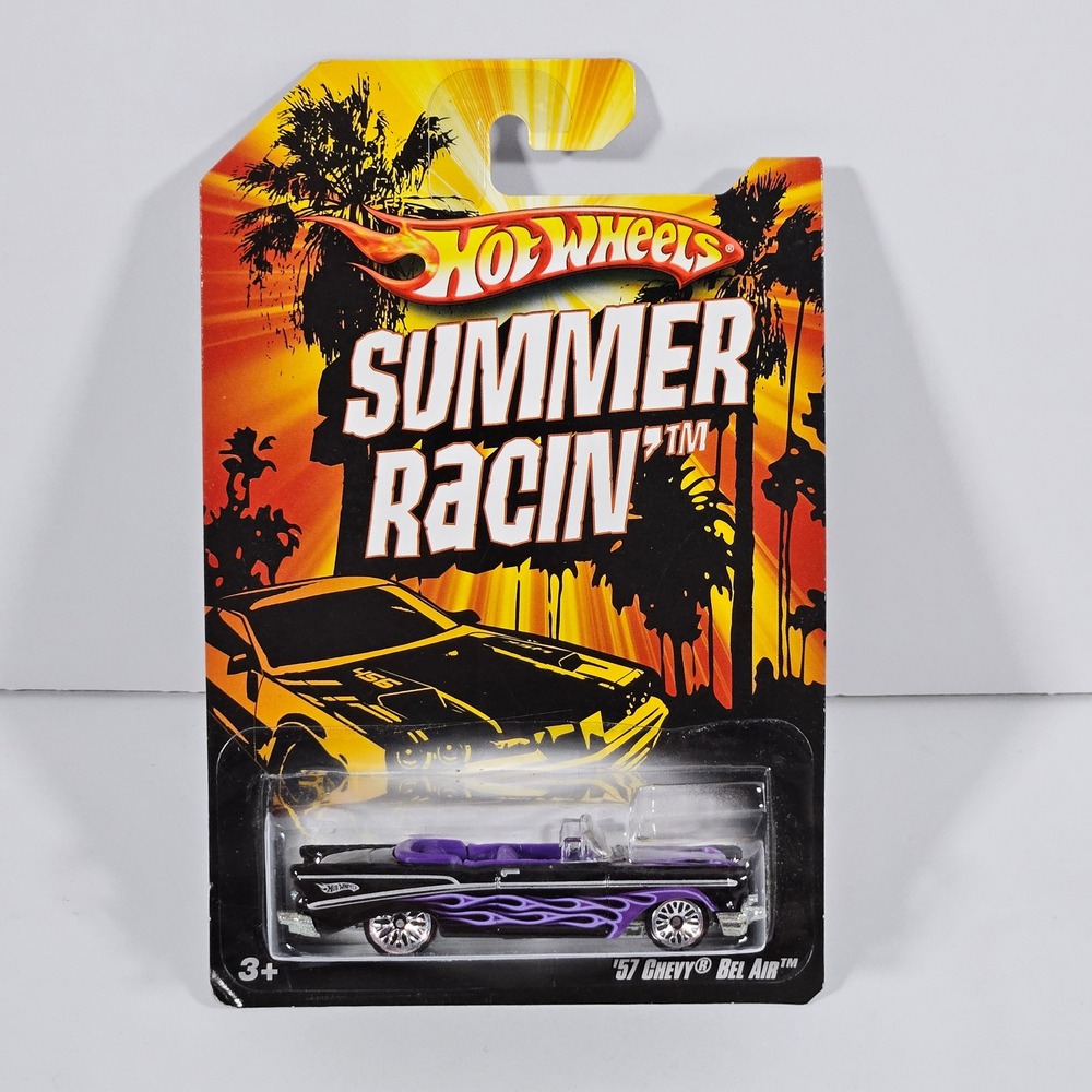 Hot Wheels Summer Racin 57 Chevy Bel Air Black Purple Flames Diecast Car N8956